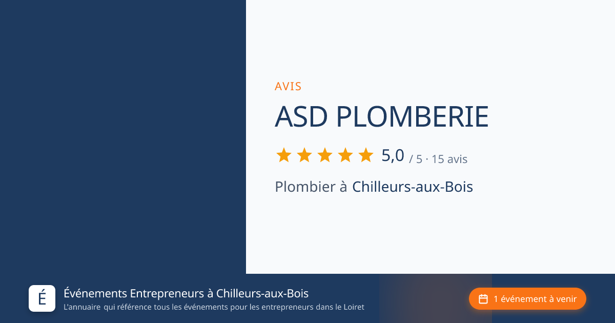 Avis ASD PLOMBERIE 5,0/5 - Plombier Chilleurs-aux-Bois | Événements ...